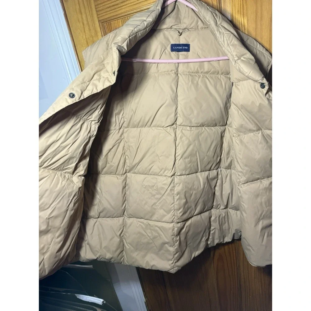 Lands End Vest Mens 2XL Tan Beige Goose Down Puffer Quilted Nylon Outerwear Snap